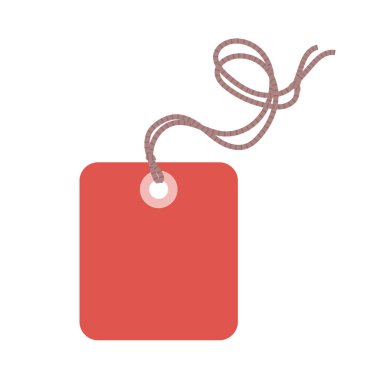 İpte boş fiyat kırmızı etiketi. Ürün ve giysiler için mağaza etiketi. İndirim, satış, alım. Beyaz arkaplanda izole edilmiş vektör grafik illüstrasyonu