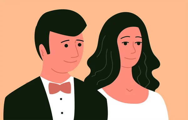 Feliz Noiva Dos Desenhos Animados Noivo Seu Dia Casamento Retrato —  Vetores de Stock