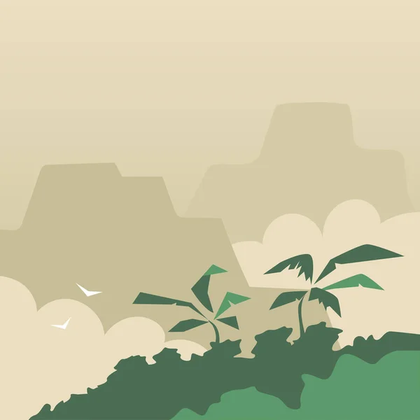 Пейзаж Тропічними Лісами Пальмами Зелений Тропічний Ліс Гора Мультфільм Векторні — стоковий вектор