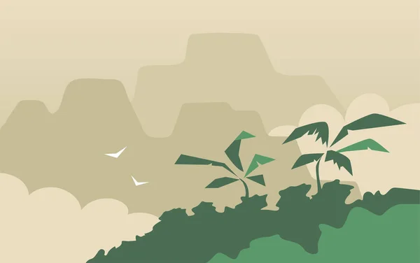 Пейзаж Тропічними Лісами Пальмами Зелений Тропічний Ліс Гора Мультяшна Ілюстрація — стокове фото