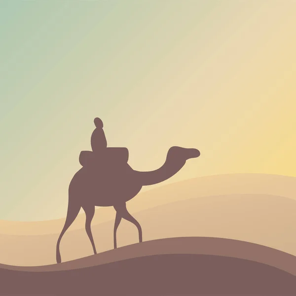Silhouette Chameau Bedouin Dans Désert Chaud — Image vectorielle