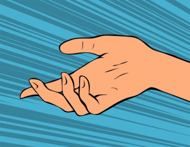 Kadın el çizimi. El hareketi. Vektör el çizimi renk çizimi. Pop sanatının komik tarzı