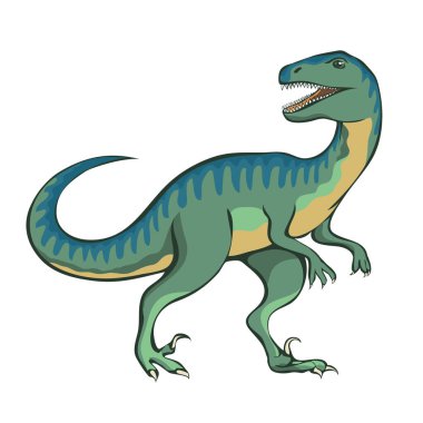 Tehlikeli pençeleri olan Velociraptor. Jurasik dönemin yırtıcı dinozoru. Güçlü avcı yırtıcı. Tarih öncesi pangolin. Çizgi film vektör çizim eli beyaz arkaplana izole edilmiş