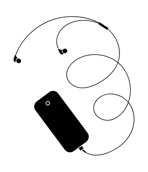 Telli Kulaklıklı Bir Cep Telefonu Silueti Müzik Radyo Ses Dinle — Stok fotoğraf
