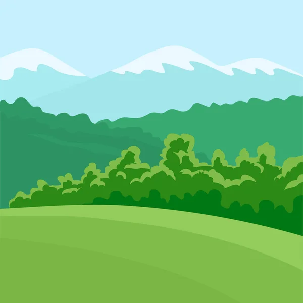 Paysage Estival Nature Panorama Avec Forêts Verdoyantes Colline Champs Montagnes — Image vectorielle