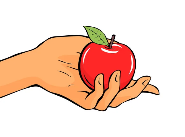 Weibliche Hand Mit Einem Roten Apfel Eva Frau Verführt Mit — Stockvektor