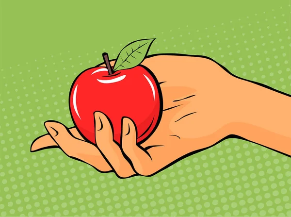 Weibliche Hand Mit Einem Roten Apfel Eve Frau Verführt Mit — Stockfoto