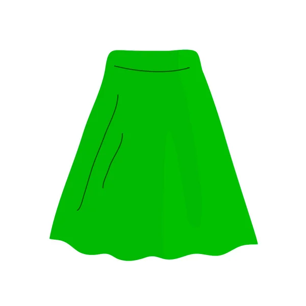 女性绿色裙子 流行的夏装 美丽和时尚 服装设计 现代女性衣橱 白色背景上孤立的平面矢量图解 — 图库矢量图片