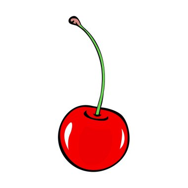 Olgun kiraz. Bir kırmızı böğürtlen ve bir yaprak. Tatlı olarak tatlı böğürtlen. Sağlıklı yiyecekler. Vektör sanat çizimi beyaz arkaplanda izole edildi. El çizimi biçimi