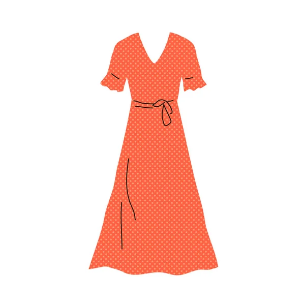 红色女人长裙 时尚和女性衣橱 夏天的季节漂亮的休闲装购物和销售 设计模板 在白色背景上孤立的矢量平面插图 — 图库矢量图片
