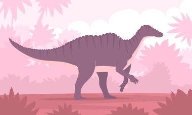 Antik pangolin hadrosaur. Jurasik dönemin otçul dinozoru. Tropik orman geçmişi. Tarih öncesi hayvan ve paleontoloji. Vektör çizgi film illüstrasyonu