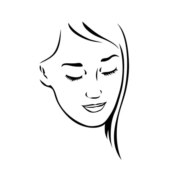 Linear Sketch Beautiful Face Girl — Stock Vector