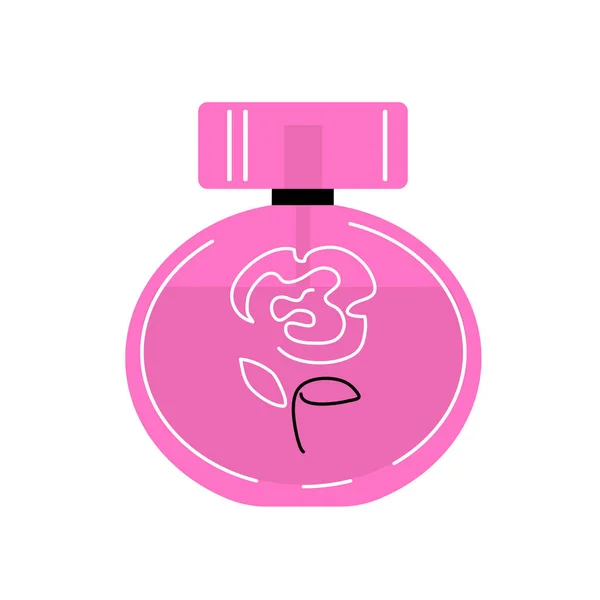 女性のためのピンク香水ボトル 花の香り ロマンチックなバラの香り 女性のファッションと美しさ 白い背景のベクトル分離イラスト — ストックベクタ