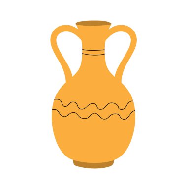 Çizgili desenli ev çiçekleri için dekoratif vazo. Sarı saksı dikin. İçerideki odanın elementi. Antik tarz ve tasarım. Düz vektör çizimi beyaz arkaplanda izole edildi