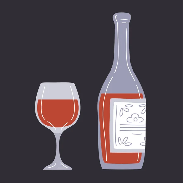Una Botella Vino Uva Roja Con Vaso Una Bebida Alcohólica — Vector de stock