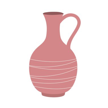 Çizgili desenli ev için dekoratif vazo. Toprak tenceresi kahverengi sürahi. İçerideki odanın elementi. Antik tarz ve tasarım. Düz vektör çizimi beyaz arkaplanda izole edildi