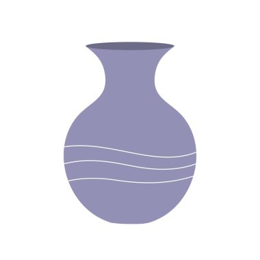 Ev çiçekleri için dekoratif mavi vazo. Odanın içindeki bir nesne. Antik tarz ve tasarım. Düz vektör çizimi beyaz arkaplanda izole edildi