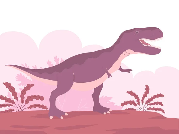 ジュラ紀の捕食恐竜ティラノサウルスのレックス カーニバルトカゲ 先史時代の強力なハンター 野生の風景 漫画ベクトルイラスト — ストックベクタ
