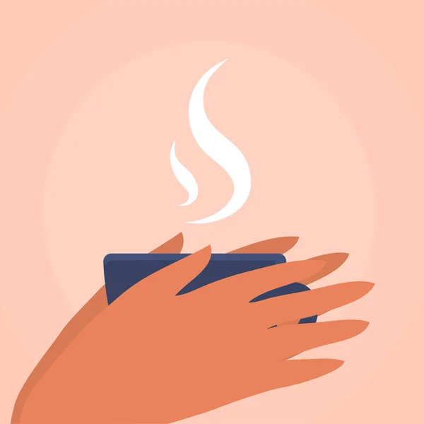 Eine Tasse Heißen Tee Oder Kaffee Der Hand Warmes Aromatisches — Stockvektor