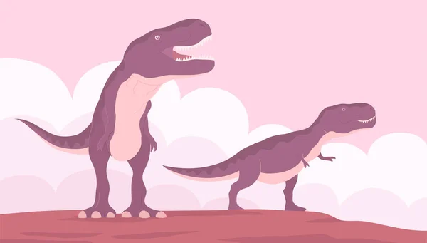 Big Dinosaur Tyrannosaurus Rex Jurassic Period Two Predators Hunt Carnivorous — Stock vektor