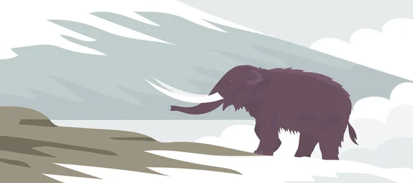 Ancient Woolly American Mammoth Extinct Animal Ice Age Tusks Trunk — Stockový vektor