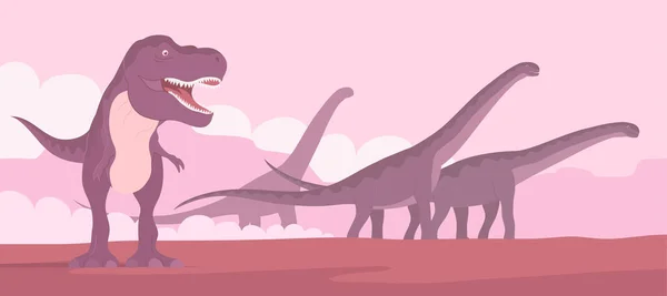 Tyranozaur Rex Poluje Stado Roślinożernych Zauropodów — Wektor stockowy