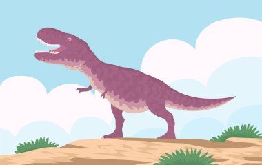 Jurasik dönemin yırtıcı dinozor tyrannosaurus rex 'i. Etçil kertenkele. Tarih öncesi güçlü avcı. Vahşi doğa. Çizgi film vektör illüstrasyonu