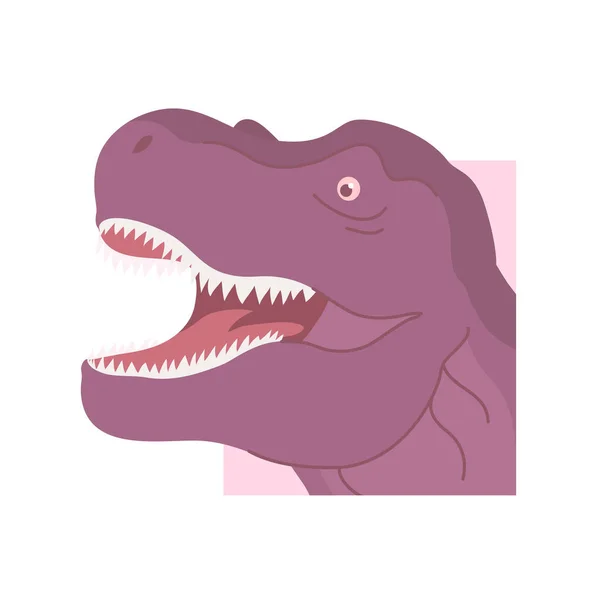 侏罗纪的食肉恐龙霸王龙 有牙齿的怪兽头肉食性蜥蜴 史前强大的猎手野生景观 卡通矢量图解 — 图库矢量图片