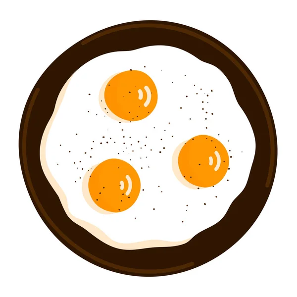 Cooked Fried Eggs Frying Pan Nutritious Omelet Tasty Breakfast Hot — Vetor de Stock