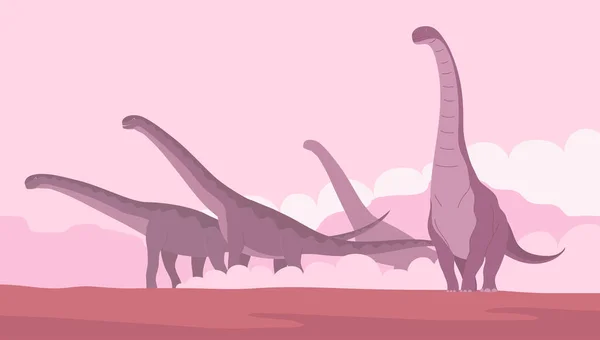 Big Sauropod Long Neck Tail Herd Lizards Mountain Desert Herbivorous — Vector de stock