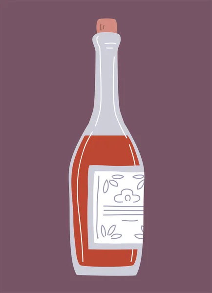 Glass Bottle Red Wine Cork Pleasant Alcoholic Drink Wine Drink — Vector de stock