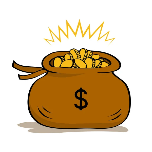 Bag Gold Coins Wealth Success Financial Savings Idea Earning Found — Stockvector