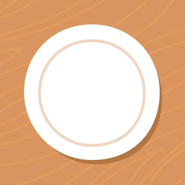 Empty Clean Dinner Plate Wooden Table Top View Design Template — Image vectorielle