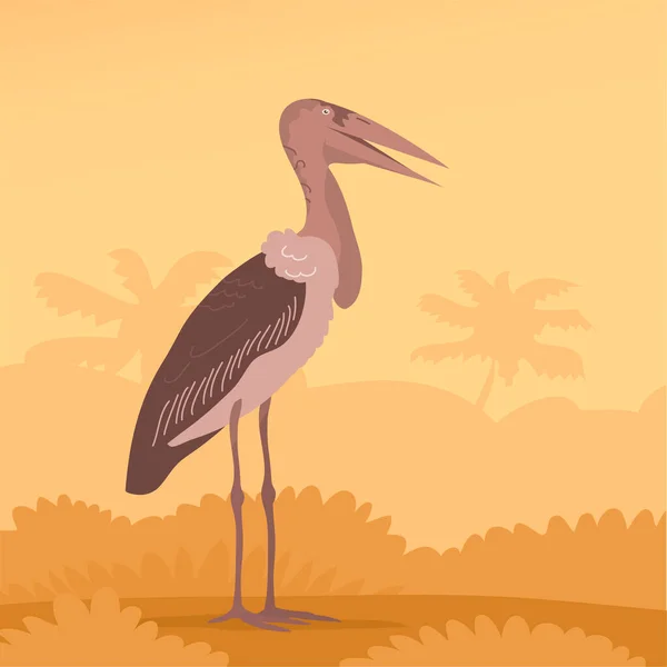 African Bird Stork Marabou Stands Its Feet Big Beak Savannah — 스톡 벡터