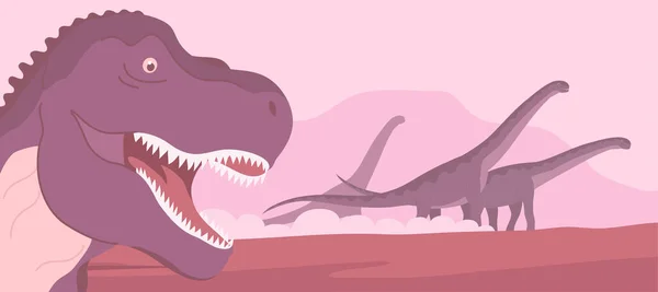 Tyrannosaurus Rex Hunts Herd Herbivorous Sauropods — Vector de stock