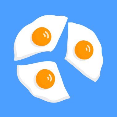 Pişmiş yumurta. Parçaları kes. Besleyici bir omlet. Lezzetli bir kahvaltı. Sıcak tava. Sağlıklı yiyecekler. Protein tavuk ürünü. Düz vektör izole çizimi