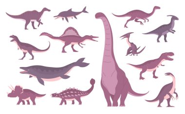 Set of ancient carnivorous and herbivorous dinosaurs