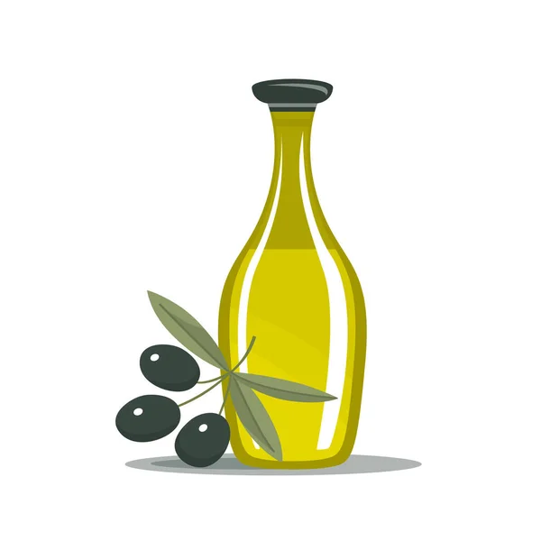 Glass Bottle Olive Oil Branch Olive Italian Cuisine Useful Food — стоковый вектор