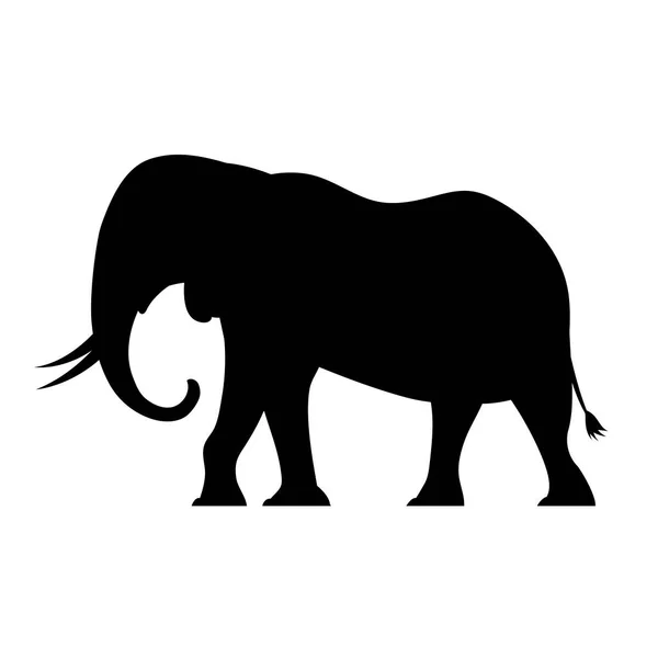 African Elephant Tusks Black Silhouette Savannah Wild Animal Big Herbivorous — 스톡 벡터