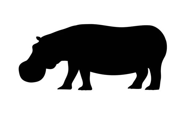 Large Adult Hippo Black Silhouette African Wild Dangerous Animal Herbivorous — Wektor stockowy
