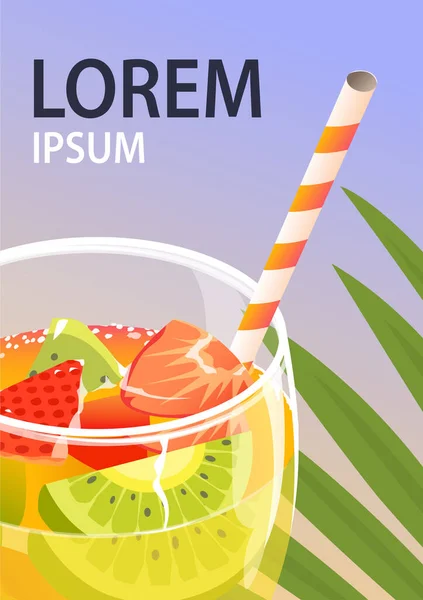 Refreshing Summer Cocktail Strawberry Lemon Kiwi — Stock Vector