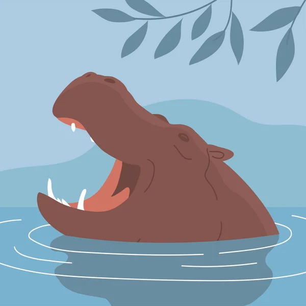 Head Large Hippopotamus Open Mouth — Image vectorielle