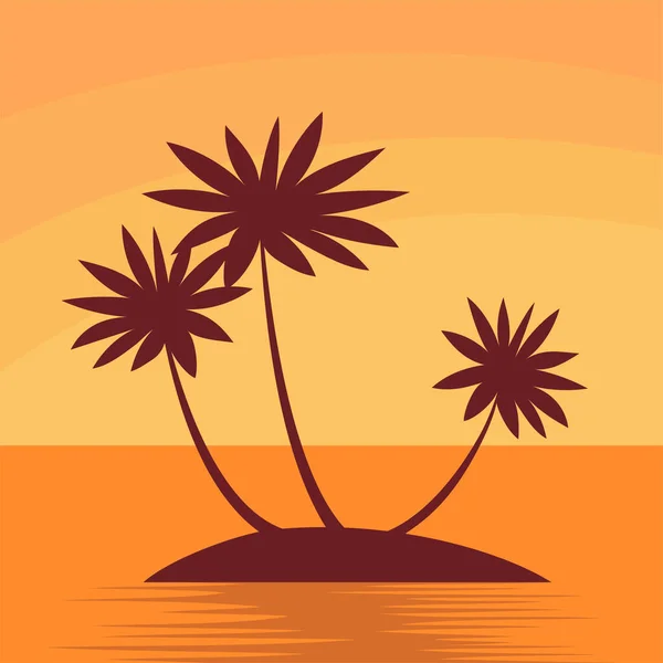 Desert Island Tropical Palm Trees Beautiful Orange Beach Sunset Sea — Wektor stockowy