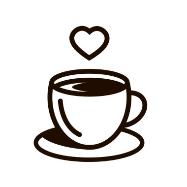 Black icon of a cup with a hot drink. Tea or coffee and hearth. Lunch break symbol. Icon logo for cafe and coffee shop. Vector black and white isolated illustration