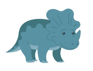 Small triceratops dinosaur with a horn. Herbivore cute ceratops. Dino Jurassic. Ancient prehistoric lizard. Character for children. Cartoon vector illustration isolated on white background