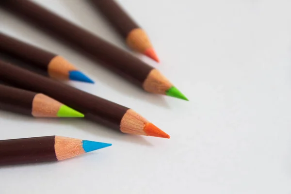 Set Colored Artistic Pencils Blank White Sheet Paper Tools Creativity — Stockfoto