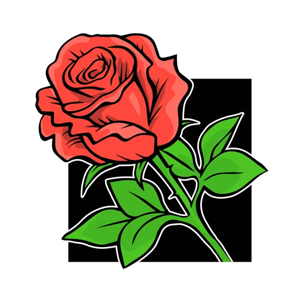 Red Rose Hand Drawing Lines Plants Flowers Symbol Love Beauty — Stok Vektör