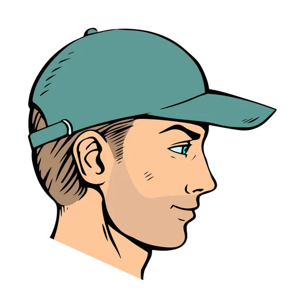 Head Portrait Young Man Baseball Cap Handsome Guy Hiking Tourist — Stock Vector