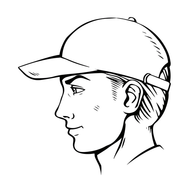 Head Portrait Young Man Baseball Cap Handsome Guy Hiking Tourist — Stock Vector