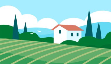 Summer italian landscape of nature with green cypress